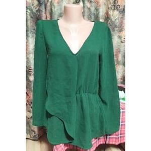 Zara Green Ruffle V-Neck Blouse Womens Size S